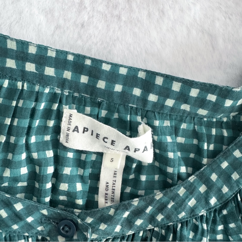 Apiece Apart La Ventura Maxi Dress Green Smocked Long Sleeves Mini Gingham - Picture 9 of 11